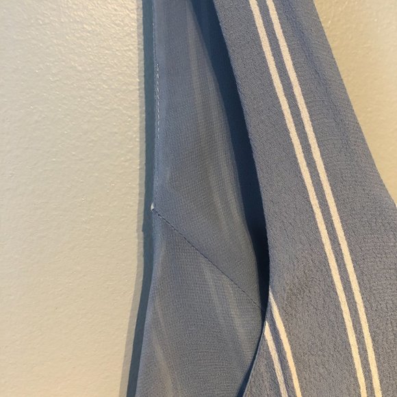 Wilson Dress Pastel Blue Striped Midi Length Wrap Dress Deep V neck - Picture 9 of 11